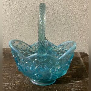 Fenton Blue Opalescent Lily of the Valley Basket